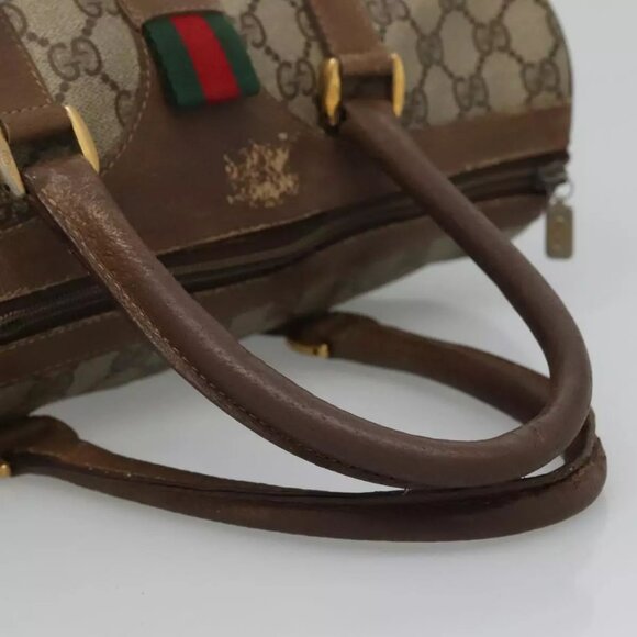 GUCCI GG Supreme Web Sherry Line Boston Bag PVC Beige Green Red Auth - Picture 10 of 16